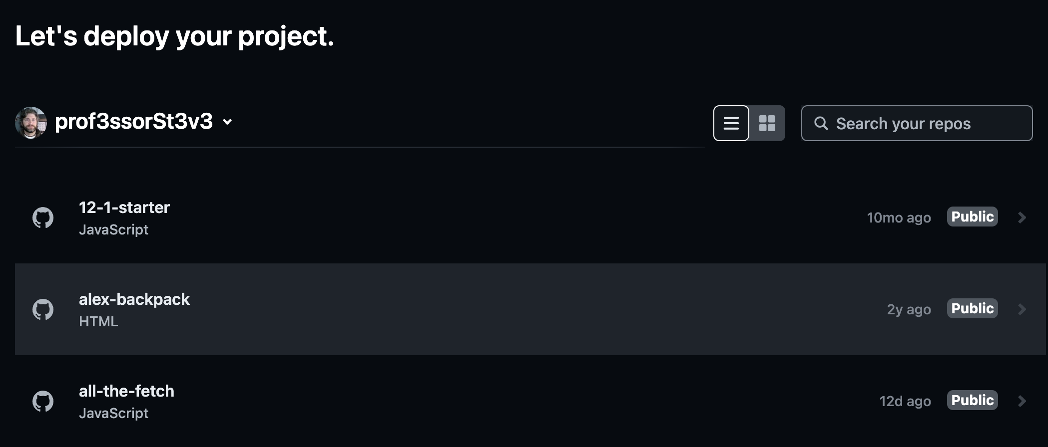 Choose a project from Github