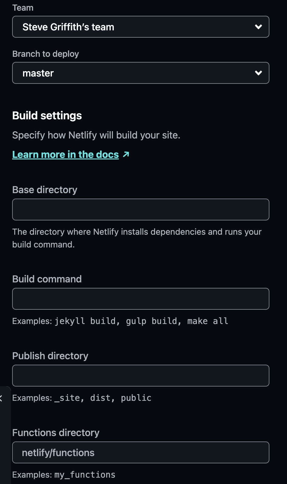 Project settings on netlify